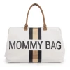 CHILDHOME Mommy Bag Groß Canvas Beige Stripes Black / Gold