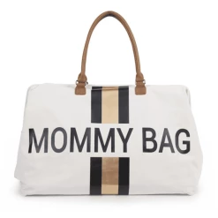 CHILDHOME Mommy Bag Groß Canvas Beige Stripes Black / Gold