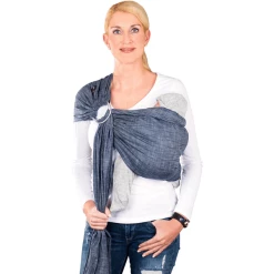 Hoppediz Babytragetuch Gewebter Ring-Sling Popeline Denim Blau