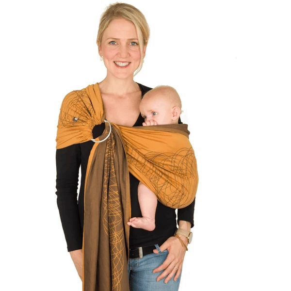 Hoppediz Babytragetuch Ring-Sling KbA-Qualität New York Mocca-gold 1 Hoppediz Babytragetuch Ring-Sling KbA-Qualität New York Mocca-gold