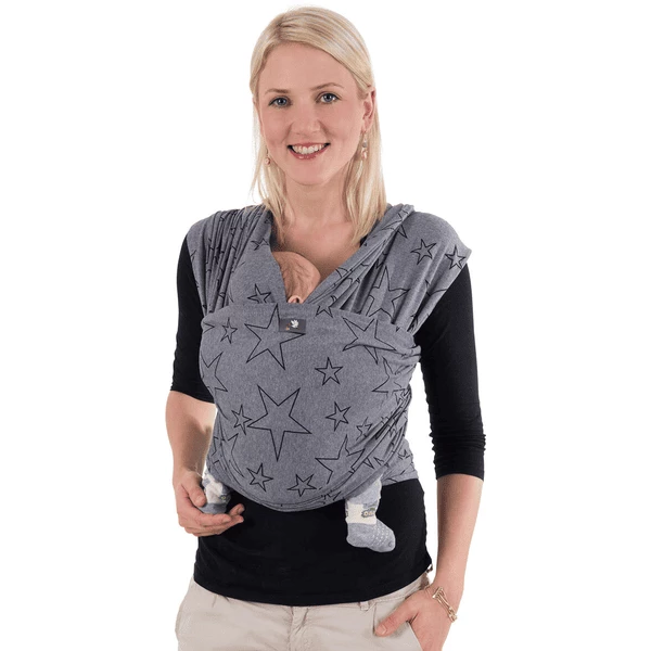 Hoppediz Elastisches Babytragetuch Neugeborenen Tragetuch Grau Mit Sternen 3 Hoppediz Elastisches Babytragetuch Neugeborenen Tragetuch Grau Mit Sternen – Bild 3